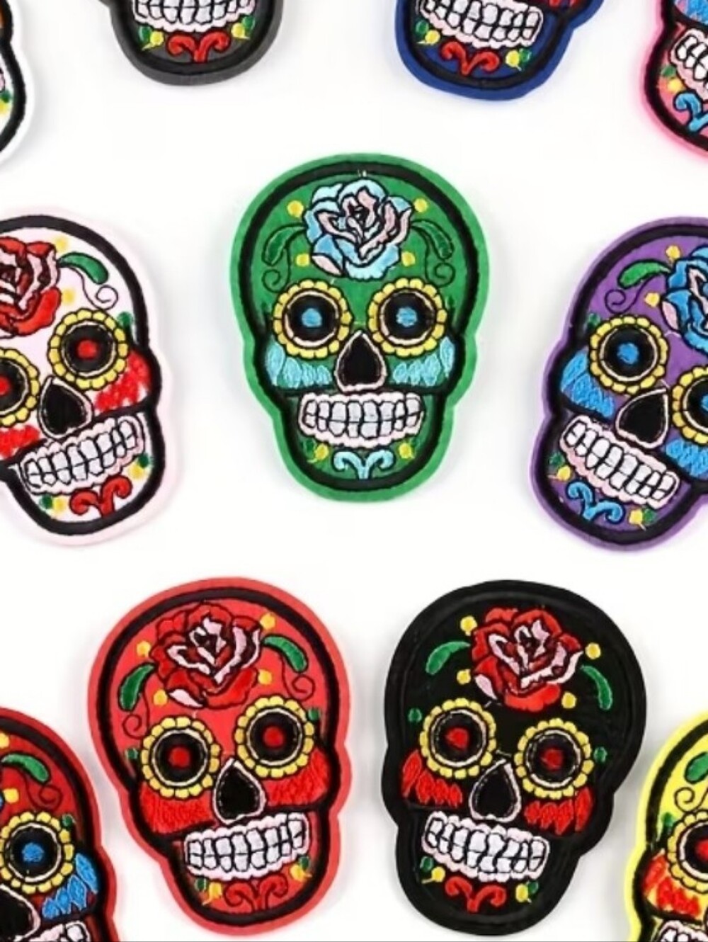 Colorful Embroidered Sugar Skull Patches - Assorted Colors